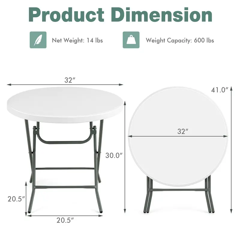 32-Inch Round Foldable Plastic Card Table