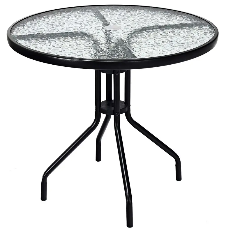32-Inch Round Patio Dining Table – Tempered Glass Top on Powder-Coated Steel Frame