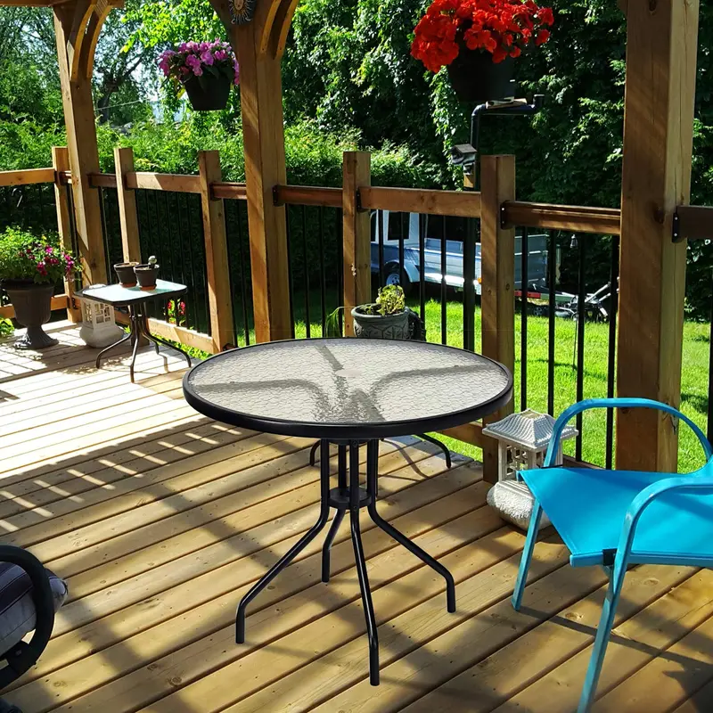 32-Inch Round Patio Dining Table – Tempered Glass Top on Powder-Coated Steel Frame 2
