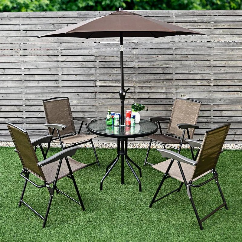 32-Inch Round Patio Dining Table – Tempered Glass Top on Powder-Coated Steel Frame