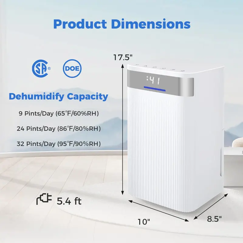 32-Pint Home Dehumidifier – Efficient for 2,000 Sq. Ft with Whisper-Quiet Operation & Auto Shut-Off