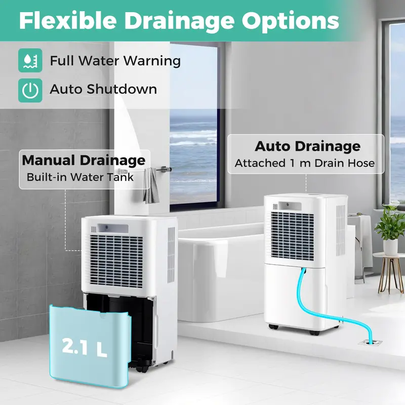 32-Pint Portable Dehumidifier for Homes & Basements – 2,000 Sq. Ft Coverage with Continuous Drainage