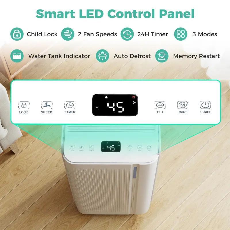 32-Pint Portable Dehumidifier for Homes & Basements – 2,000 Sq. Ft Coverage with Continuous Drainage