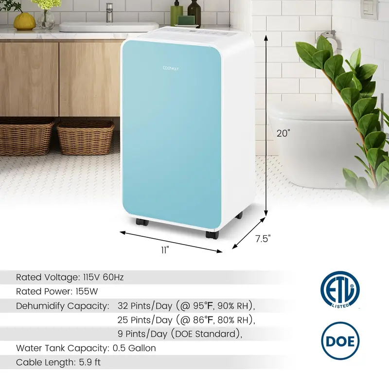 32-Pint Ultra-Quiet Dehumidifier for Rooms up to 2500 Sq. Ft – Sleep Mode Enabled