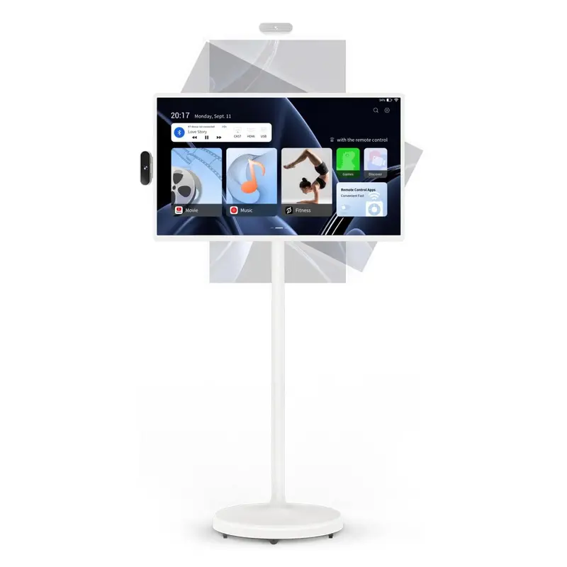 32" Portable Android 13 Smart TV on Wheels – 1080P FHD, Rotating Touchscreen, 8GB RAM + 128GB Storage, Built-in Battery & Voice Remote