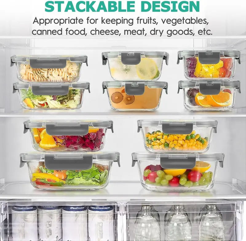 34-Piece Airtight Glass Food Storage Set – 17 Containers + 17 Lids for Meal Prep (Grey)