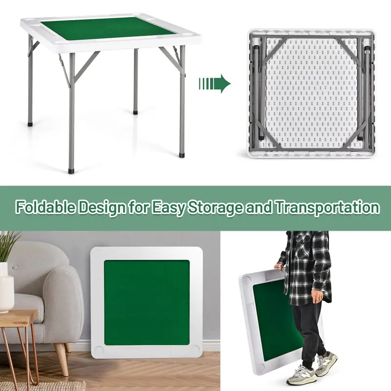 35-Inch Portable Mahjong Table – Square Folding Poker Table with Durable PVC Surface