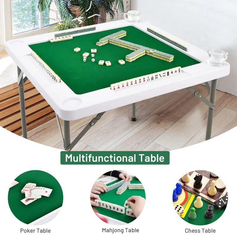 35-Inch Portable Mahjong Table – Square Folding Poker Table with Durable PVC Surface