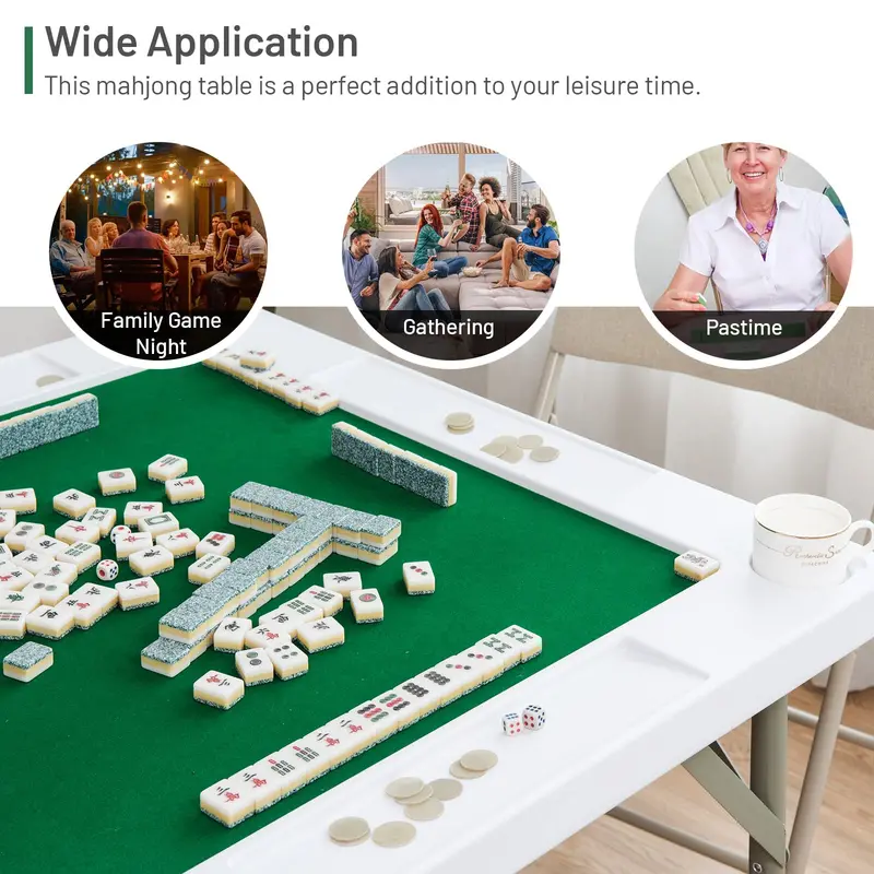 35-Inch Portable Mahjong Table – Square Folding Poker Table with Durable PVC Surface