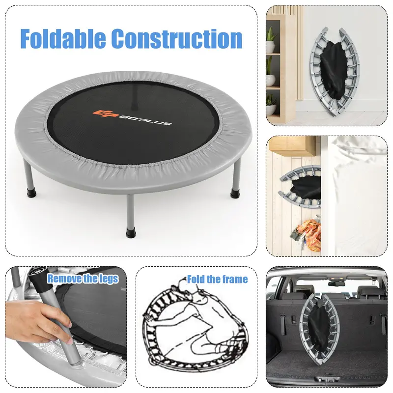 36-Inch Foldable Mini Trampoline – Compact Rebounder for Adult Fitness and Low-Impact Exercise