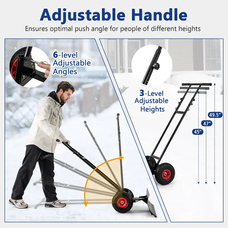 36-Inch Heavy-Duty Adjustable Snow Shovel with 7-Position Angled Steel Blade for Driveways
