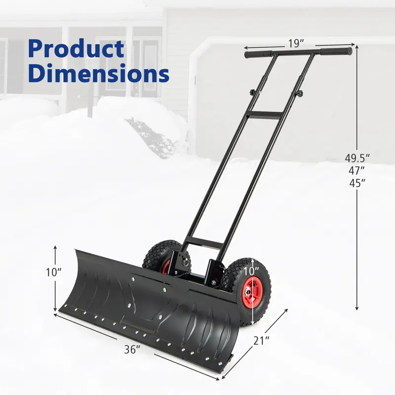 36-Inch Heavy-Duty Adjustable Snow Shovel with 7-Position Angled Steel Blade for Driveways
