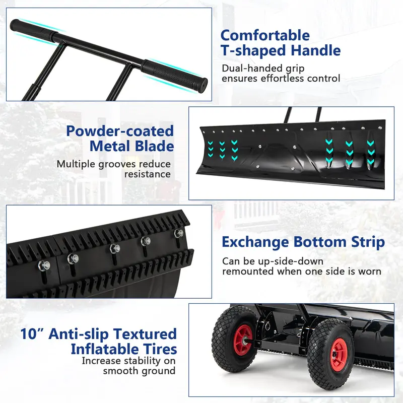 36-Inch Heavy-Duty Adjustable Snow Shovel with 7-Position Angled Steel Blade for Driveways