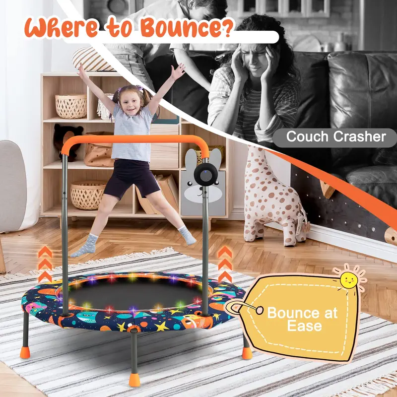 36-Inch LED-Trimmable Kids Trampoline with Bluetooth Speaker & Safety Net 2