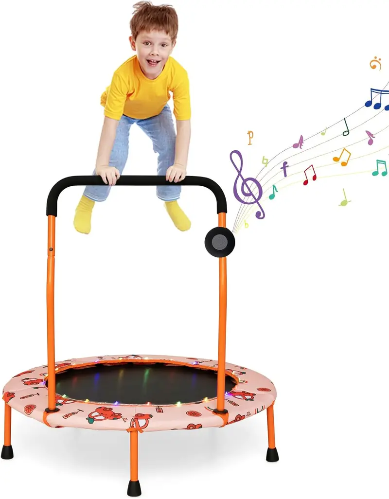 36-Inch LED-Trimmable Kids Trampoline with Bluetooth Speaker & Safety Net