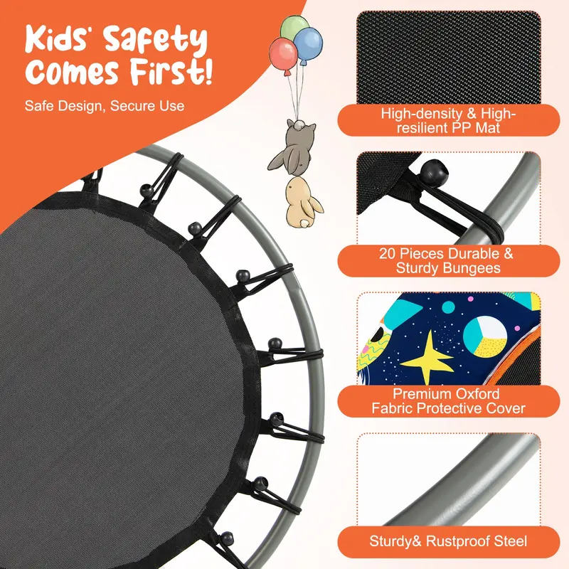 36-Inch LED-Trimmable Kids Trampoline with Bluetooth Speaker & Safety Net