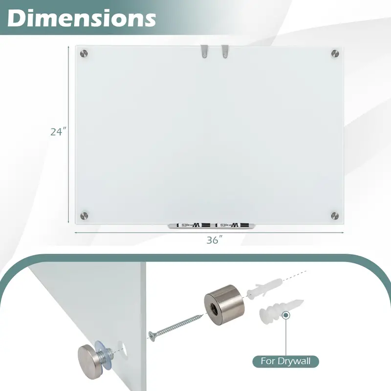 36" x 24" Magnetic Glass Dry-Erase Board – Includes Eraser, Modern Whiteboard Surface