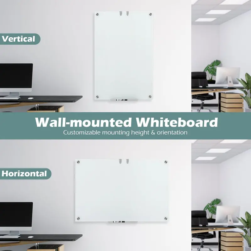 36" x 24" Magnetic Glass Dry-Erase Board – Includes Eraser, Modern Whiteboard Surface