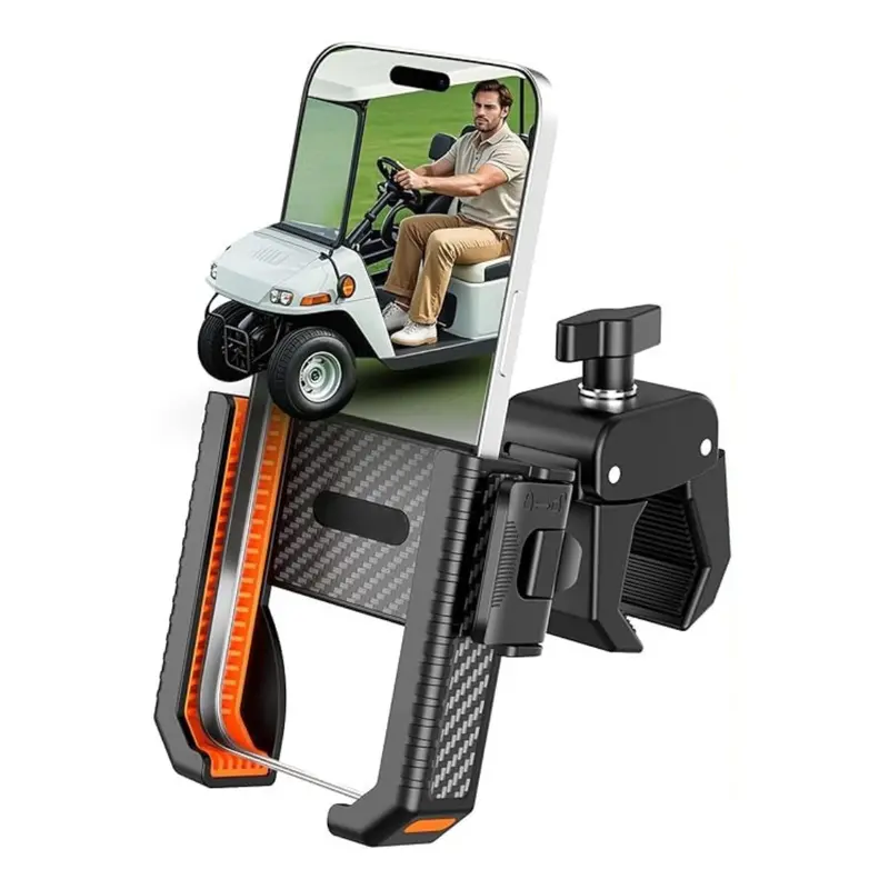 360° Rotating Golf Cart Phone Mount with Adjustable Clamp System