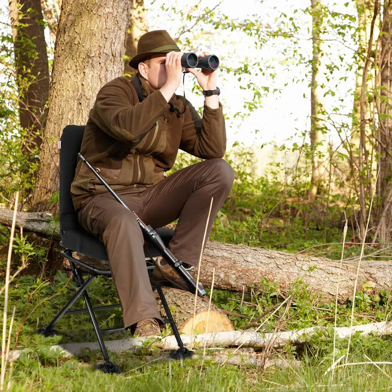 360° Rotating Hunting Chair with Duck-Foot Stabilizers for Uneven Terrain 2