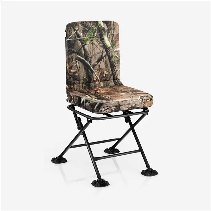 360° Rotating Hunting Chair with Duck-Foot Stabilizers for Uneven Terrain