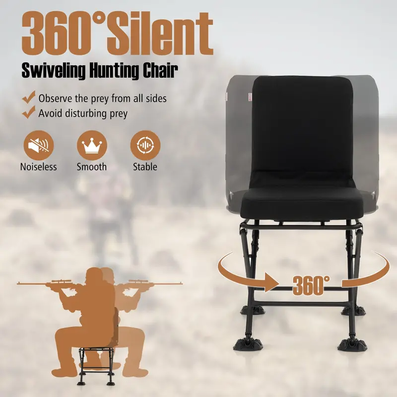 360° Rotating Hunting Chair with Duck-Foot Stabilizers for Uneven Terrain