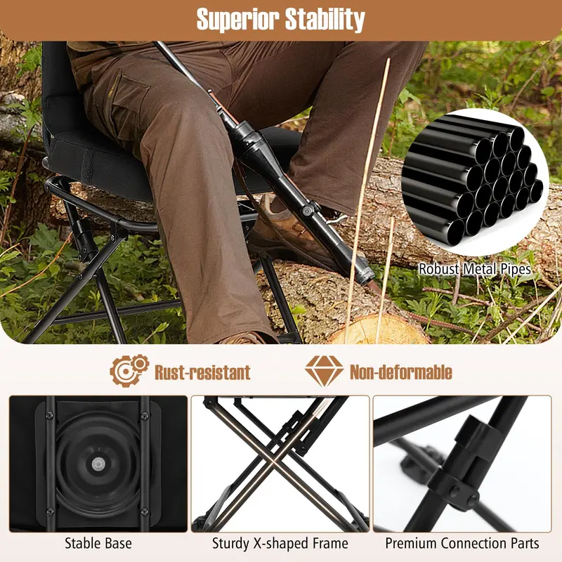 360° Rotating Hunting Chair with Duck-Foot Stabilizers for Uneven Terrain