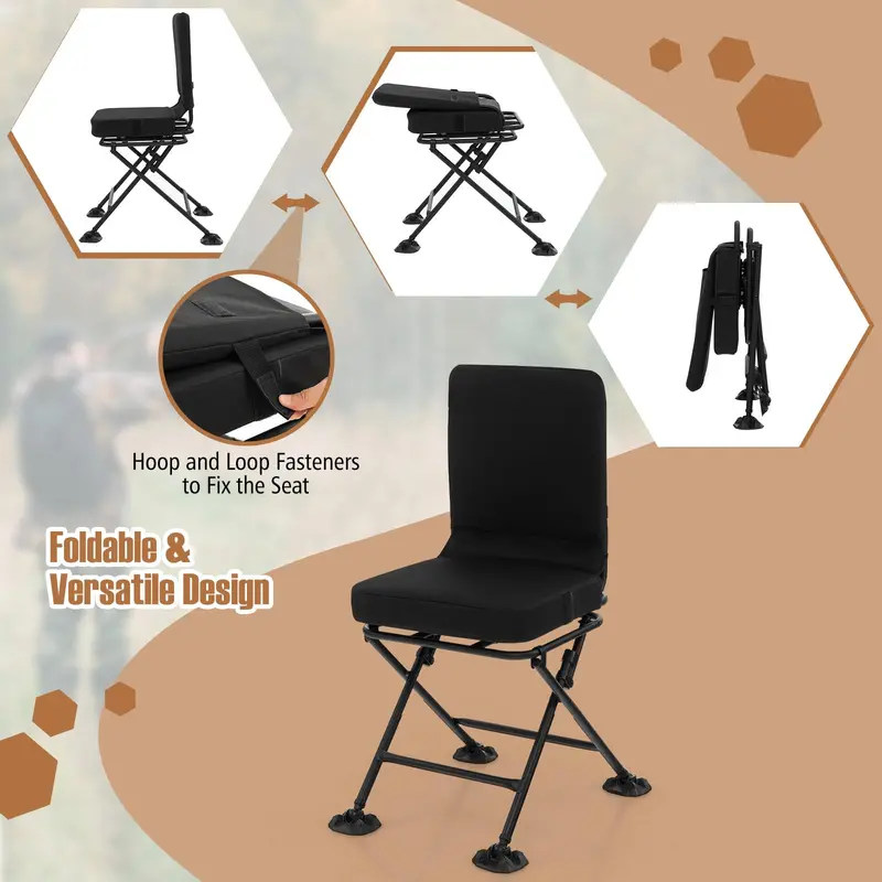 360° Rotating Hunting Chair with Duck-Foot Stabilizers for Uneven Terrain