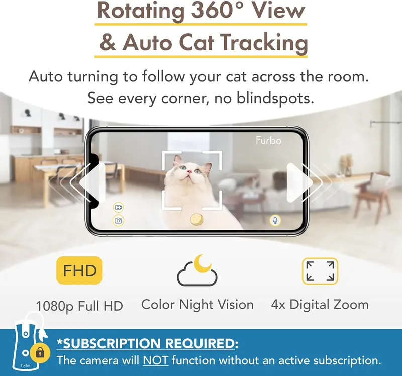 360° Smart Pet Camera for Cats – Panoramic Tracking, Treat Dispenser, HD Night Vision & Two-Way Audio