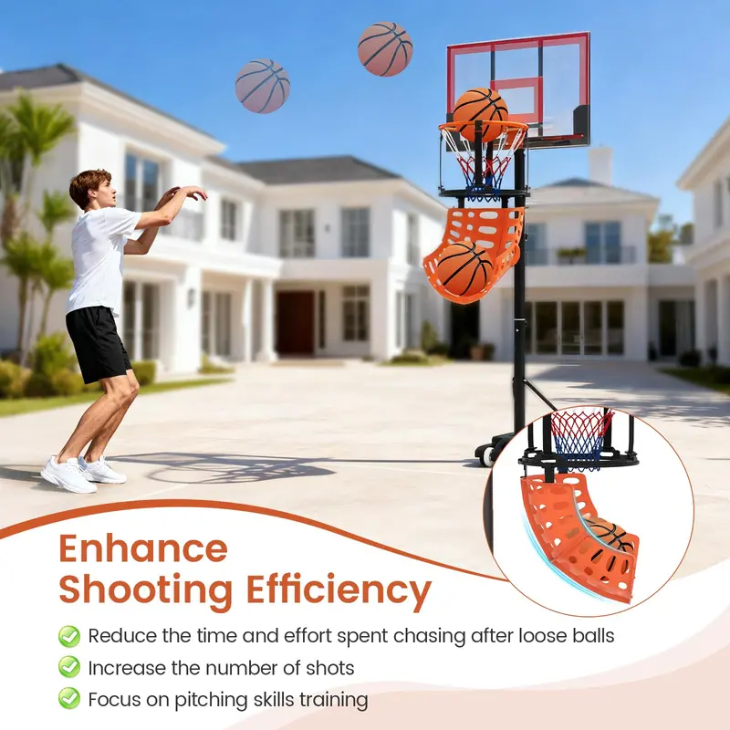 360° Swivel Basketball Return System with Four Quick-Release, Tool-Free Hooks