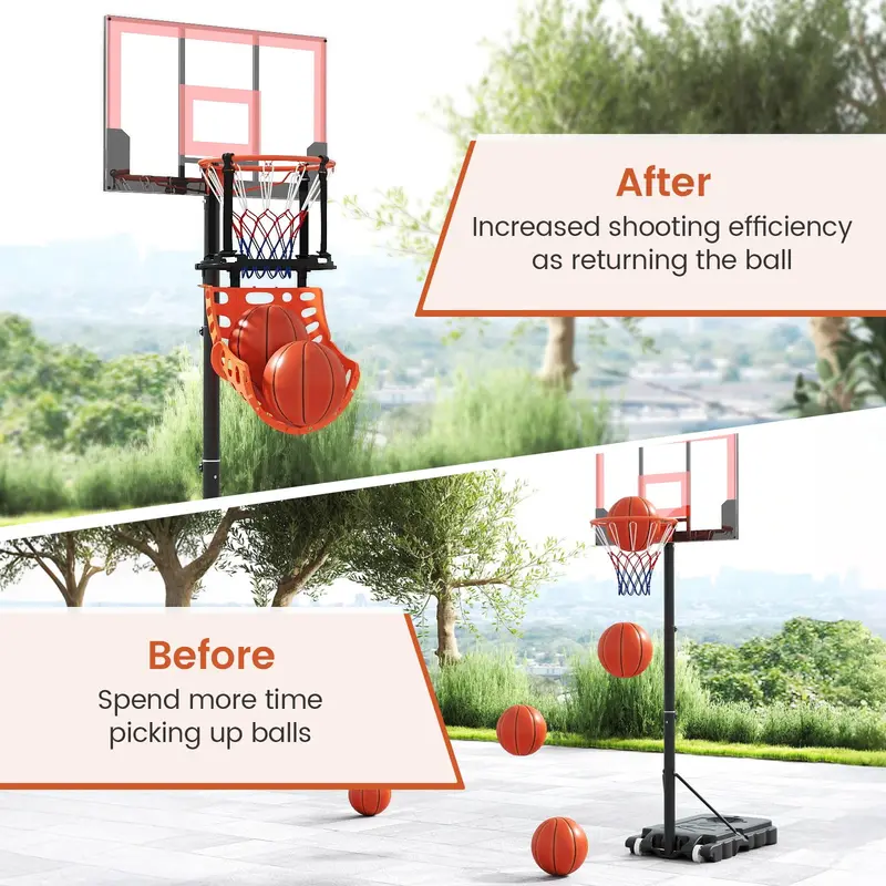 360° Swivel Basketball Return System with Four Quick-Release, Tool-Free Hooks