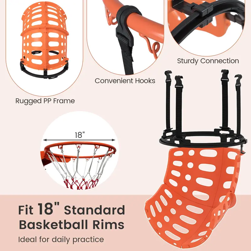 360° Swivel Basketball Return System with Four Quick-Release, Tool-Free Hooks