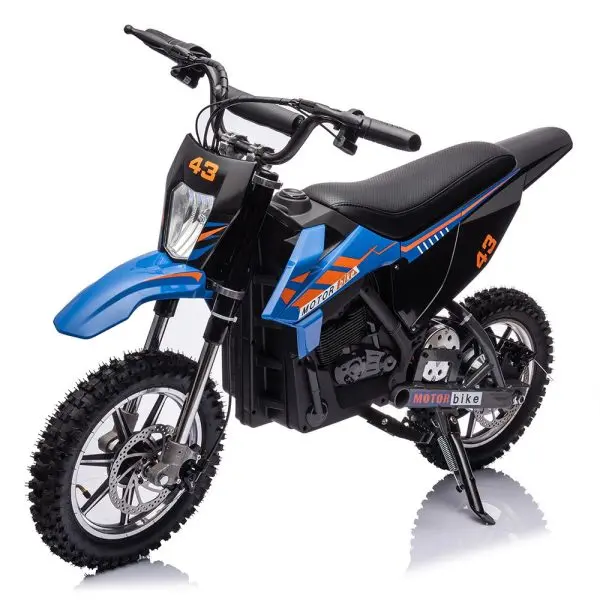 36V Kids' Electric Dirt Bike – 350W Motor, 15.5 MPH Max Speed, LED Lights, Blue