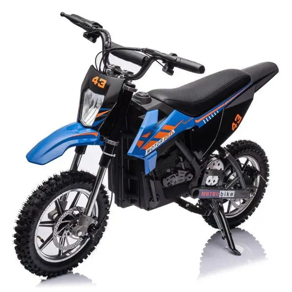 36V Kids’ Electric Dirt Bike – 350W Motor, 15.5 MPH Top Speed, LED Lights, and 175-Lb Weight Capacity (Blue)