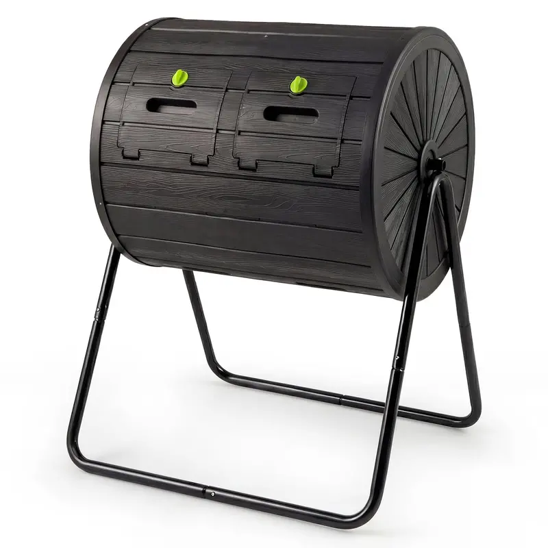 37.5-Gallon Dual-Chamber Compost Tumbler with Secure Locking Doors for Backyard Use