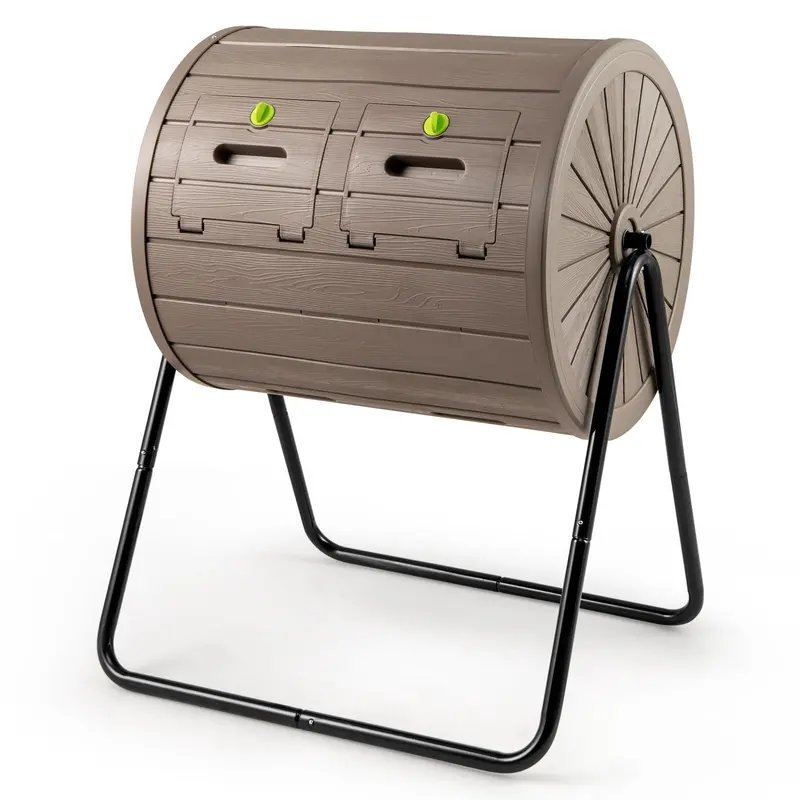 37.5-Gallon Dual-Chamber Compost Tumbler with Secure Locking Doors for Backyard Use 2