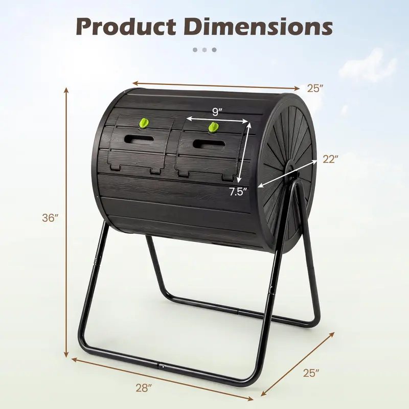 37.5-Gallon Dual-Chamber Compost Tumbler with Secure Locking Doors for Backyard Use