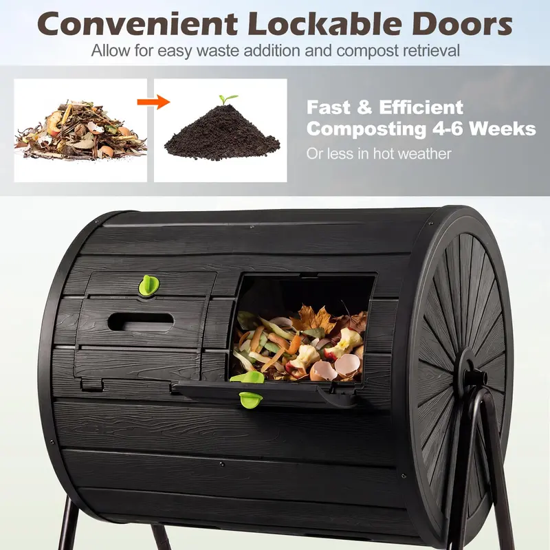 37.5-Gallon Dual-Chamber Compost Tumbler with Secure Locking Doors for Backyard Use