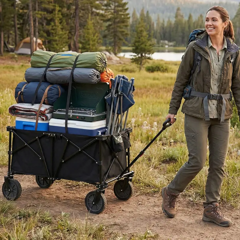 38-Inch Collapsible All-Terrain Wagon Cart with Dual Cup Holders and Smooth-Rolling Wheels 2