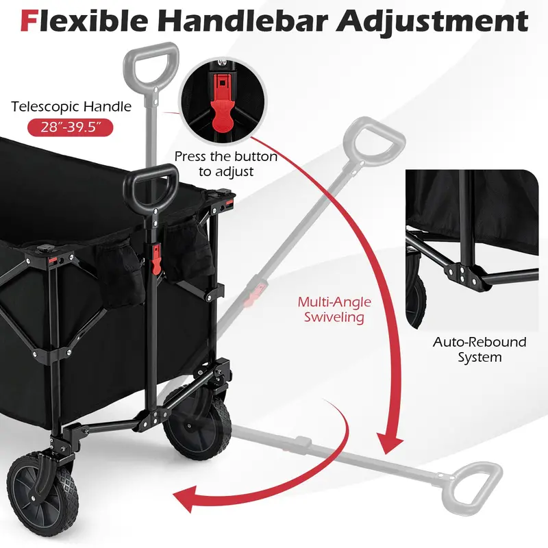 38-Inch Collapsible All-Terrain Wagon Cart with Dual Cup Holders and Smooth-Rolling Wheels