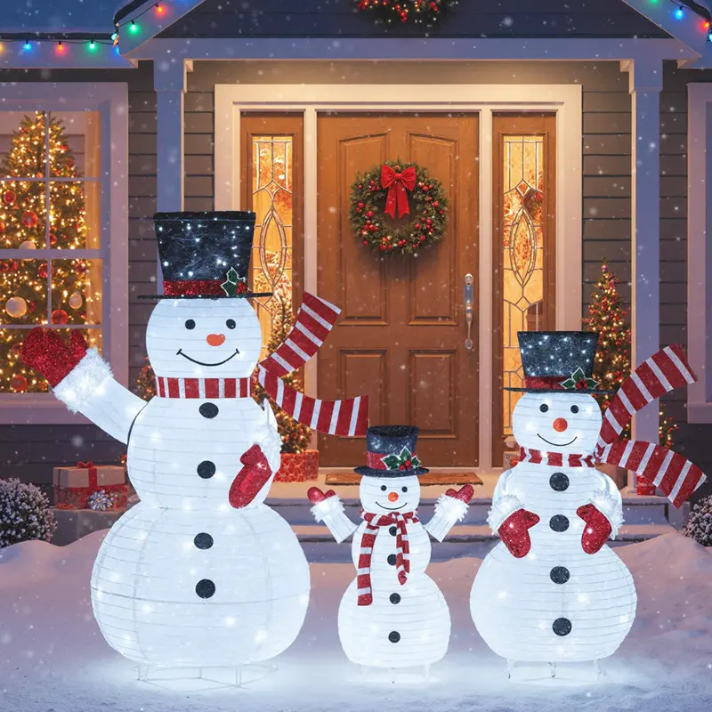 3D Pre-Lit Snowman Decoration Set – Festive Holiday Display with 270 Warm White LED Lights 2