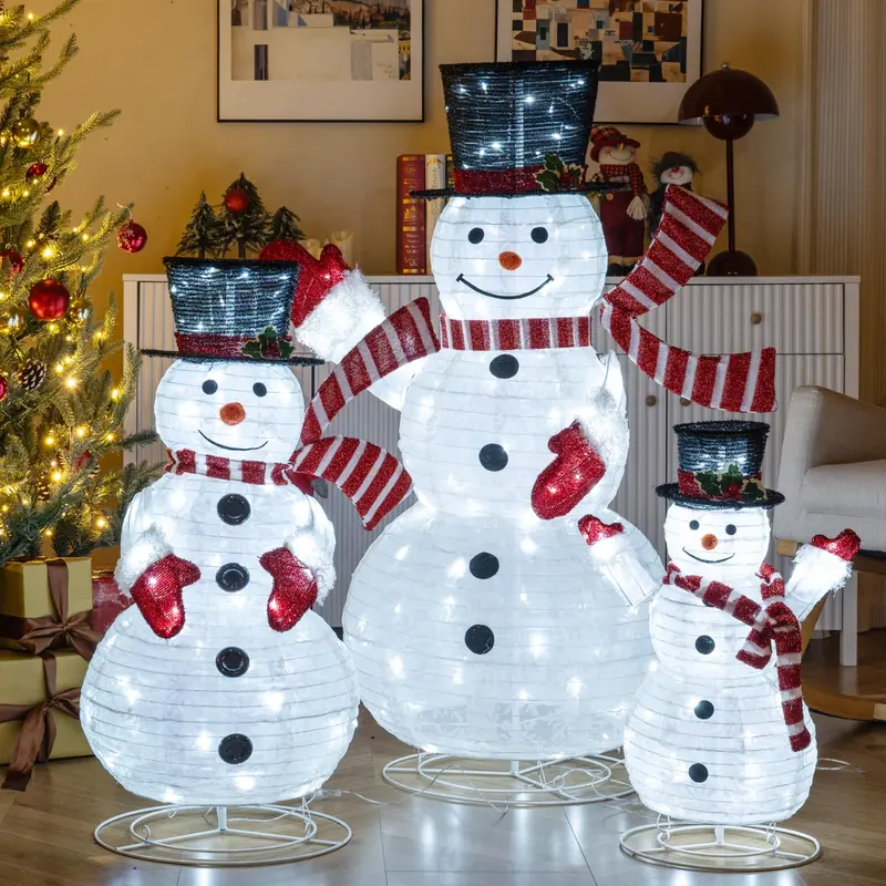 3D Pre-Lit Snowman Decoration Set – Festive Holiday Display with 270 Warm White LED Lights