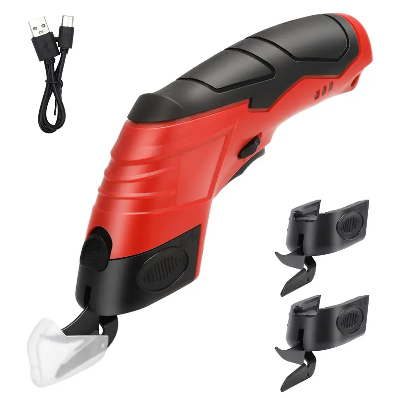 4.2V Cordless Electric Scissors Kit – Three Interchangeable Blades for Precision Cutting on Fabric, Carpet, and Packaging