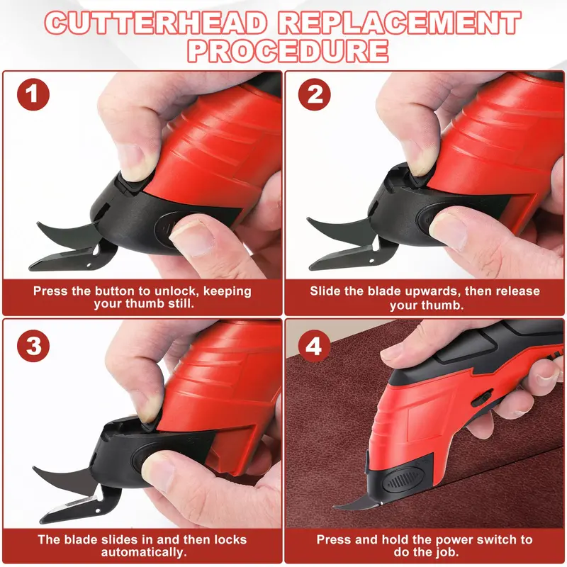 4.2V Cordless Electric Scissors Kit – Three Interchangeable Blades for Precision Cutting on Fabric, Carpet, and Packaging