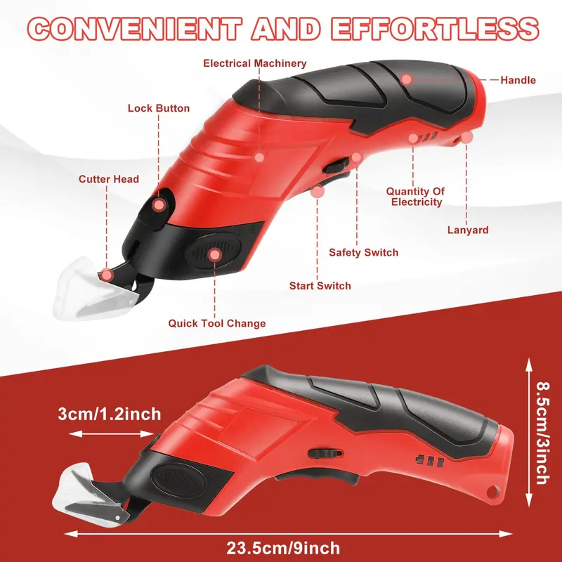 4.2V Cordless Electric Scissors Kit – Three Interchangeable Blades for Precision Cutting on Fabric, Carpet, and Packaging