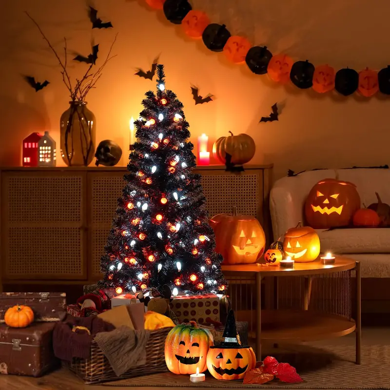 4.5 ft Spooky Pre-Lit Halloween Tree – Interactive Decor with 6 Light Modes & Music-Synced Effects 2