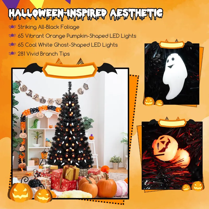 4.5 ft Spooky Pre-Lit Halloween Tree – Interactive Decor with 6 Light Modes & Music-Synced Effects