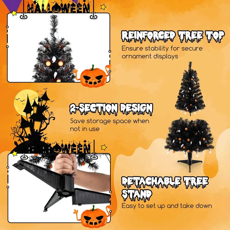 4.5 ft Spooky Pre-Lit Halloween Tree – Interactive Decor with 6 Light Modes & Music-Synced Effects
