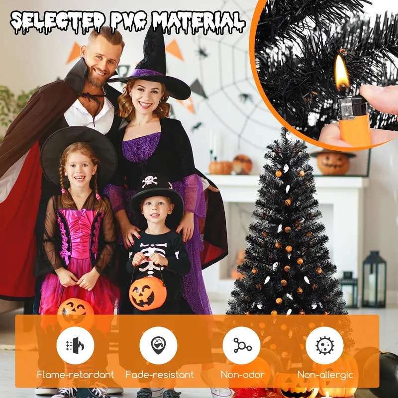 4.5 ft Spooky Pre-Lit Halloween Tree – Interactive Decor with 6 Light Modes & Music-Synced Effects