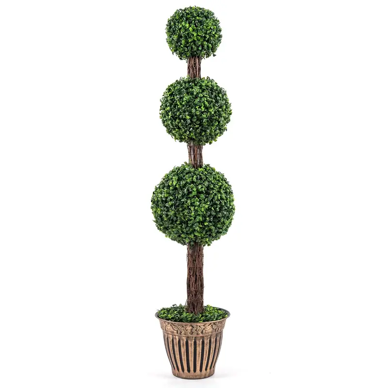 4-Foot Artificial Triple-Ball Boxwood Topiary Tree – Realistic Faux Greenery